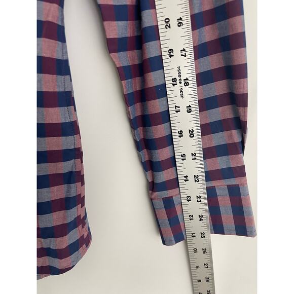 Banana Republic Medium Button Shirt Slim Fit Long Sleeve Blue Red Plaid Gray - Picture 9 of 10